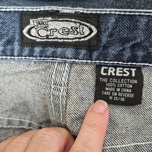 VTG Crest Jeans Junior 15/16 (32x29) Blue Silver Metallic Horse Bootcut Mid-Rise - Picture 2 of 13